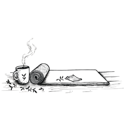 Illustration of a candle and yoga mat, symbolising self-care, sanctuary, and personal practice for Pilates teachers in MUSE Club.