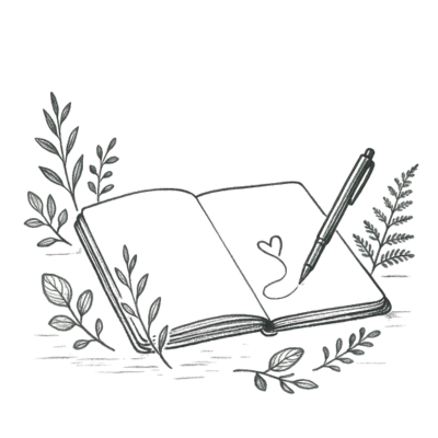 Illustration of an open notebook and pencil, symbolising confidence and overcoming imposter syndrome for Pilates teachers in the MUSE Method Workshop.