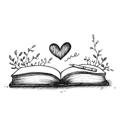Illustration of an open book with a heart, symbolising empowered, high-quality Pilates classes taught with confidence and care.